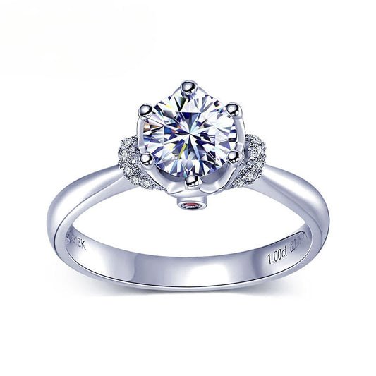 Frosted Promise – 18K White Gold Ring with 2ct Center Diamond & Halo Accents