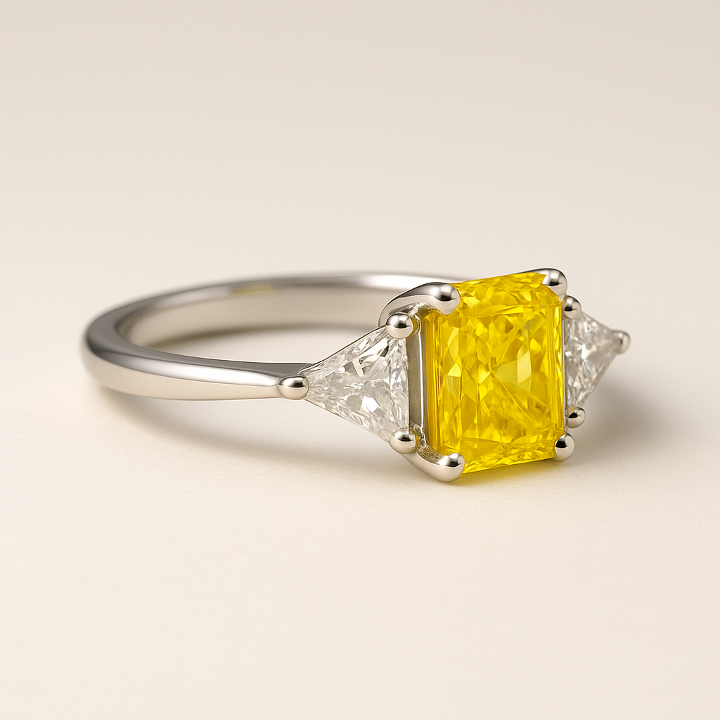 QOB “Sunlit Vow” Yellow Lab Diamond Ring ~2.2–2.5 ct in Solid 18K White Gold