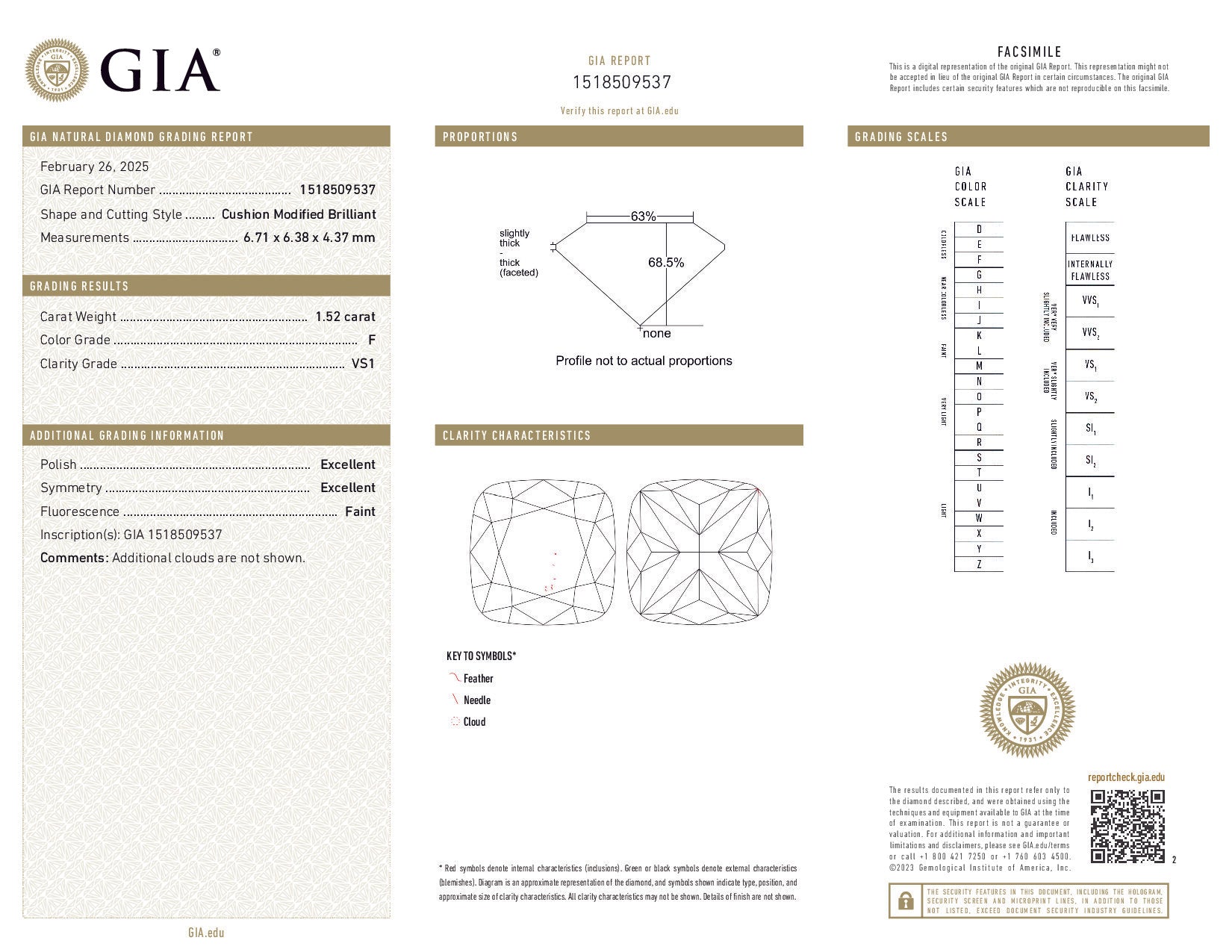 GIA diamond certification report with detailed diamond information.