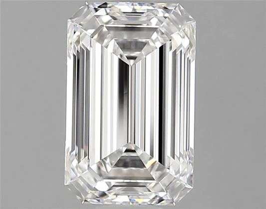 Rectangular cut diamond on a gray background