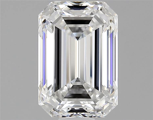 Emerald-cut diamond on a gray background