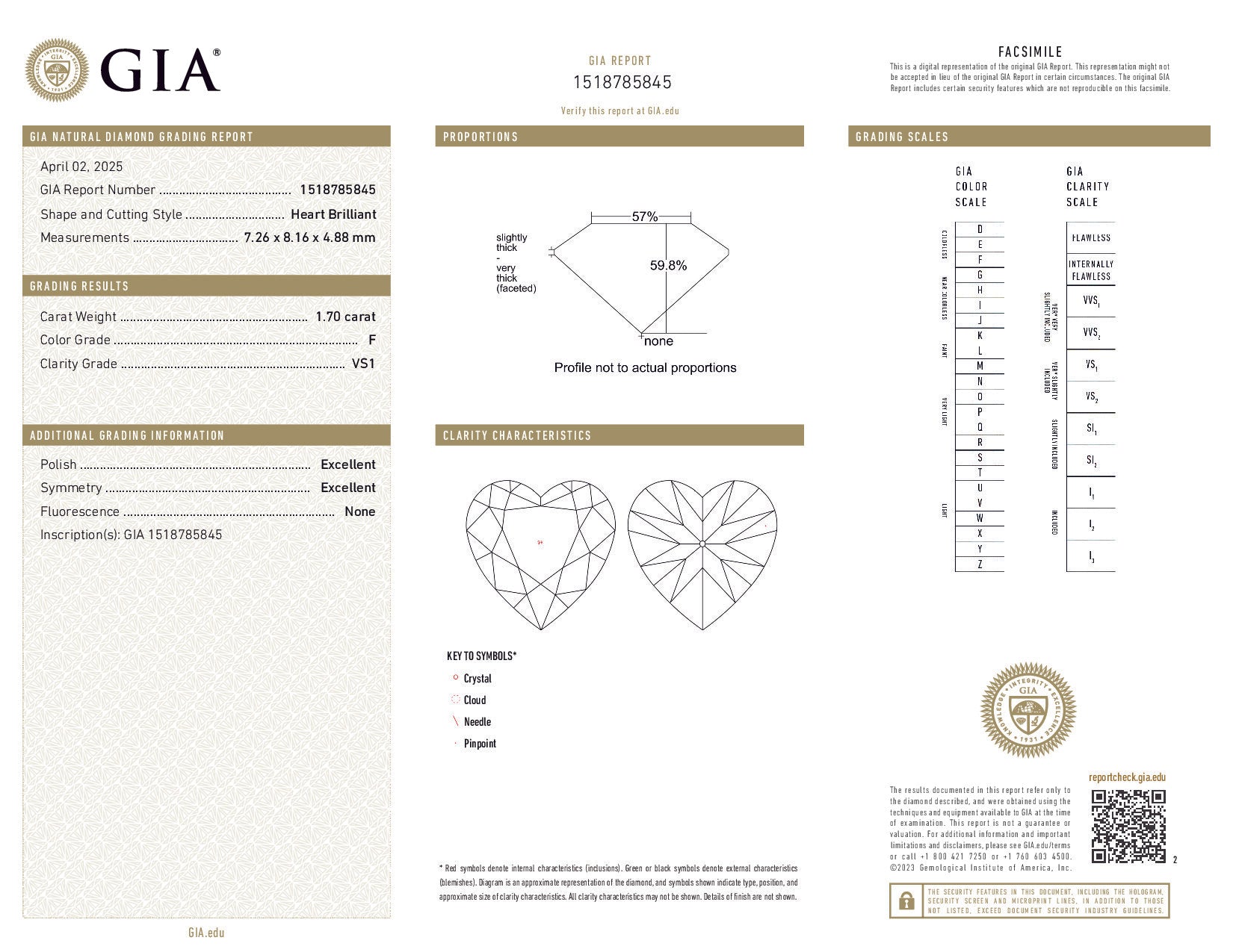 GIA diamond report with detailed information on a heart-shaped diamond