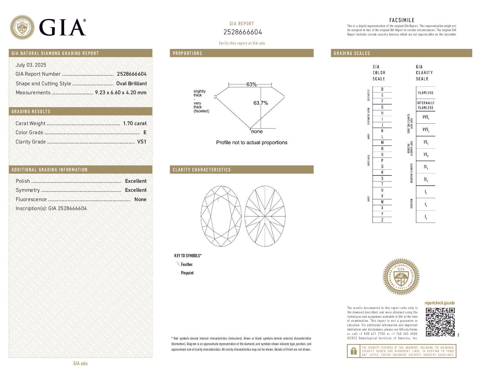 GIA diamond report with detailed specifications and grading information.
