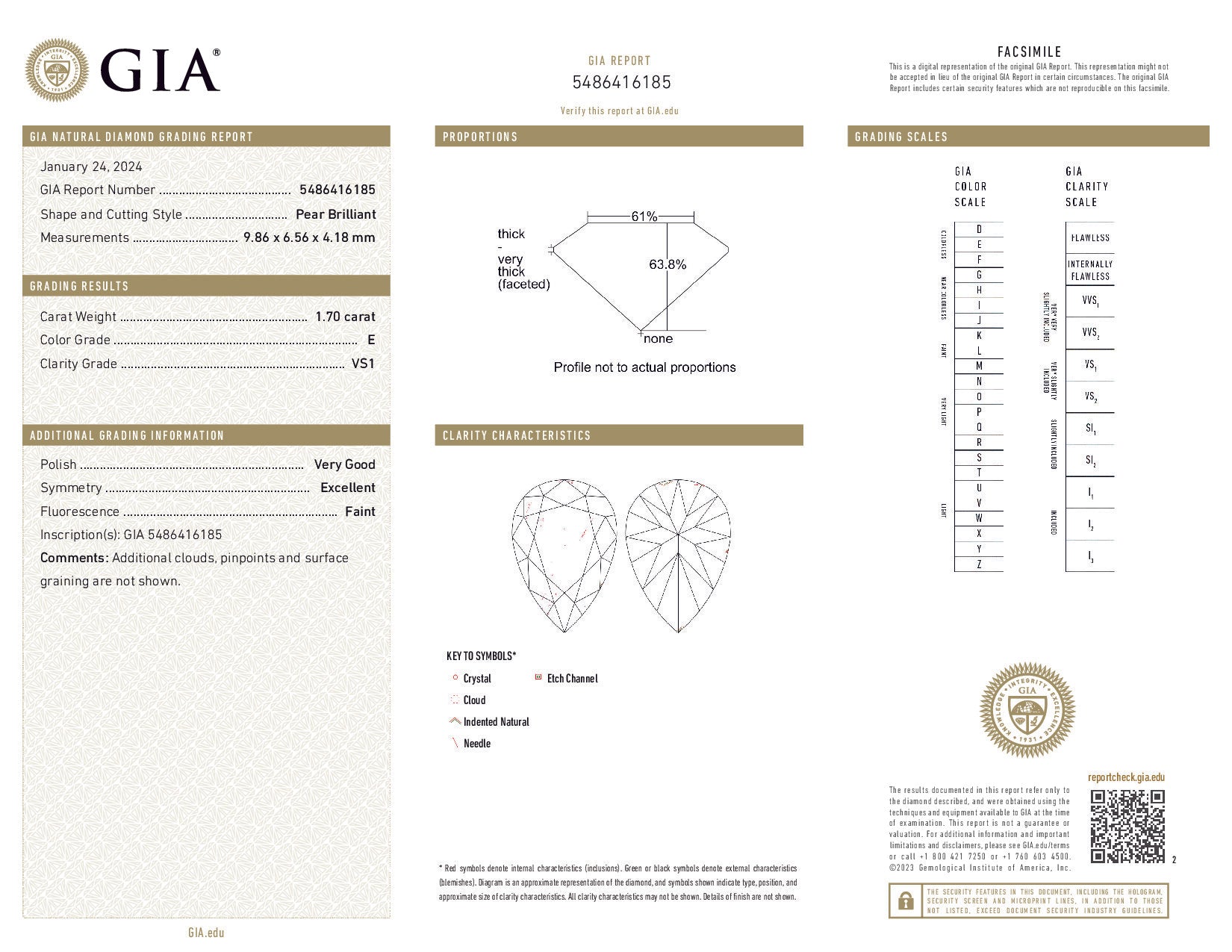 GIA diamond certification card with detailed diamond information