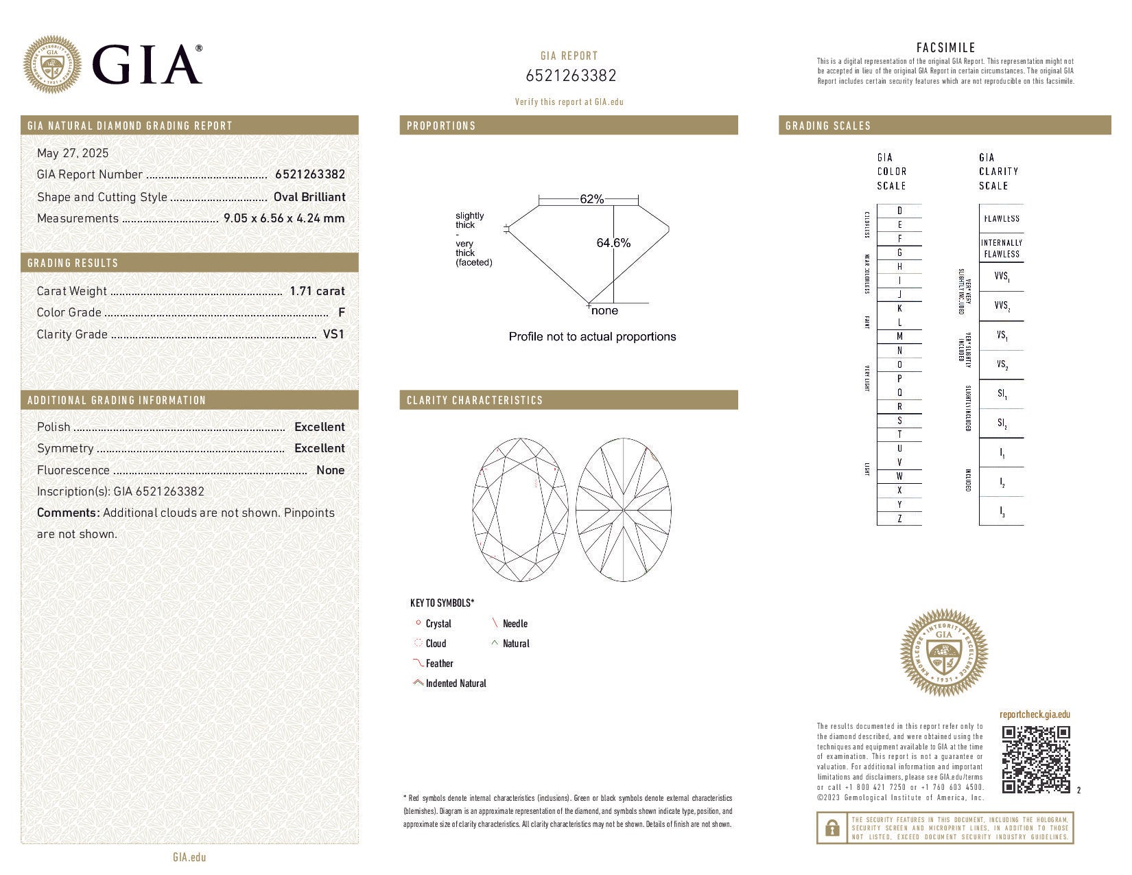 GIA diamond report with detailed specifications and grading information.