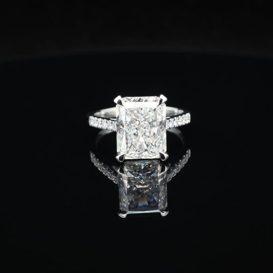 Empire Cut” – 18K White Gold Radiant Diamond Ring (5.57ct)