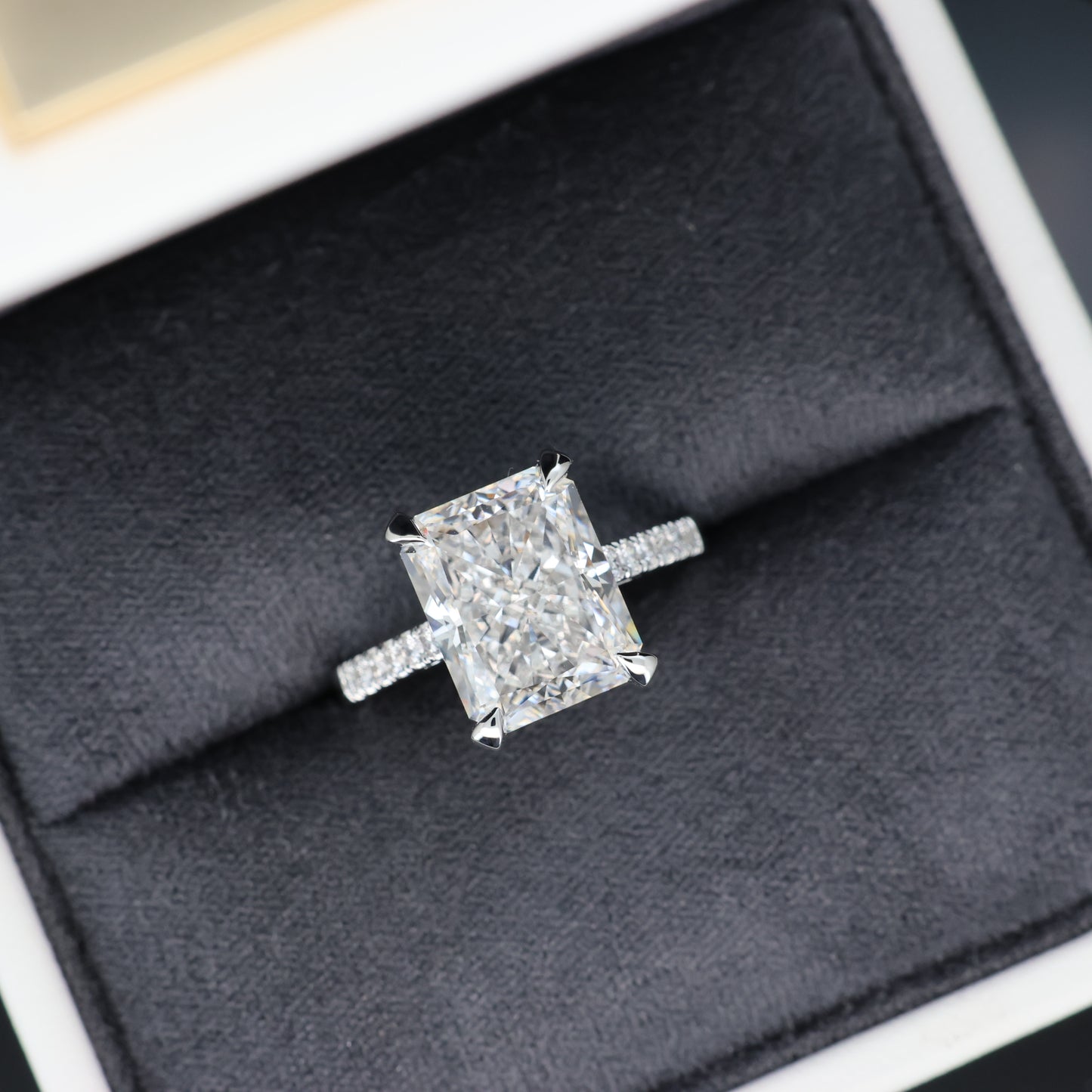 Empire Cut” – 18K White Gold Radiant Diamond Ring (5.57ct)