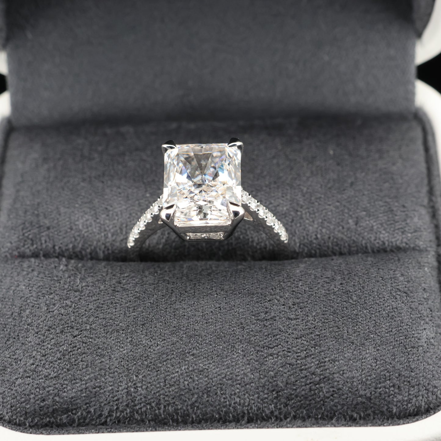 Empire Cut” – 18K White Gold Radiant Diamond Ring (5.57ct)