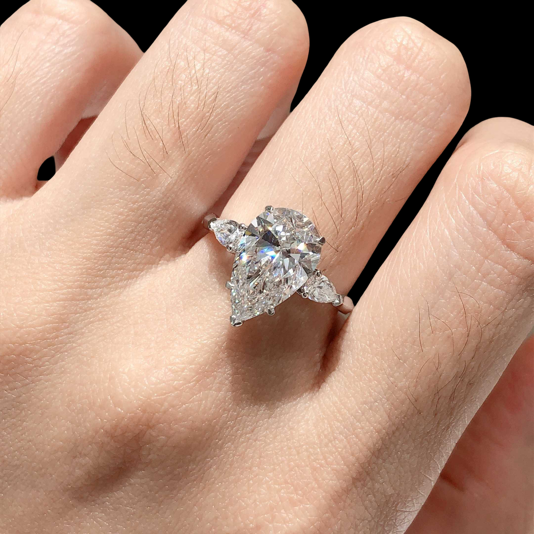 5.08 ct Pear Shape Three-Stone Lab Diamond Ring – Platinum PT950