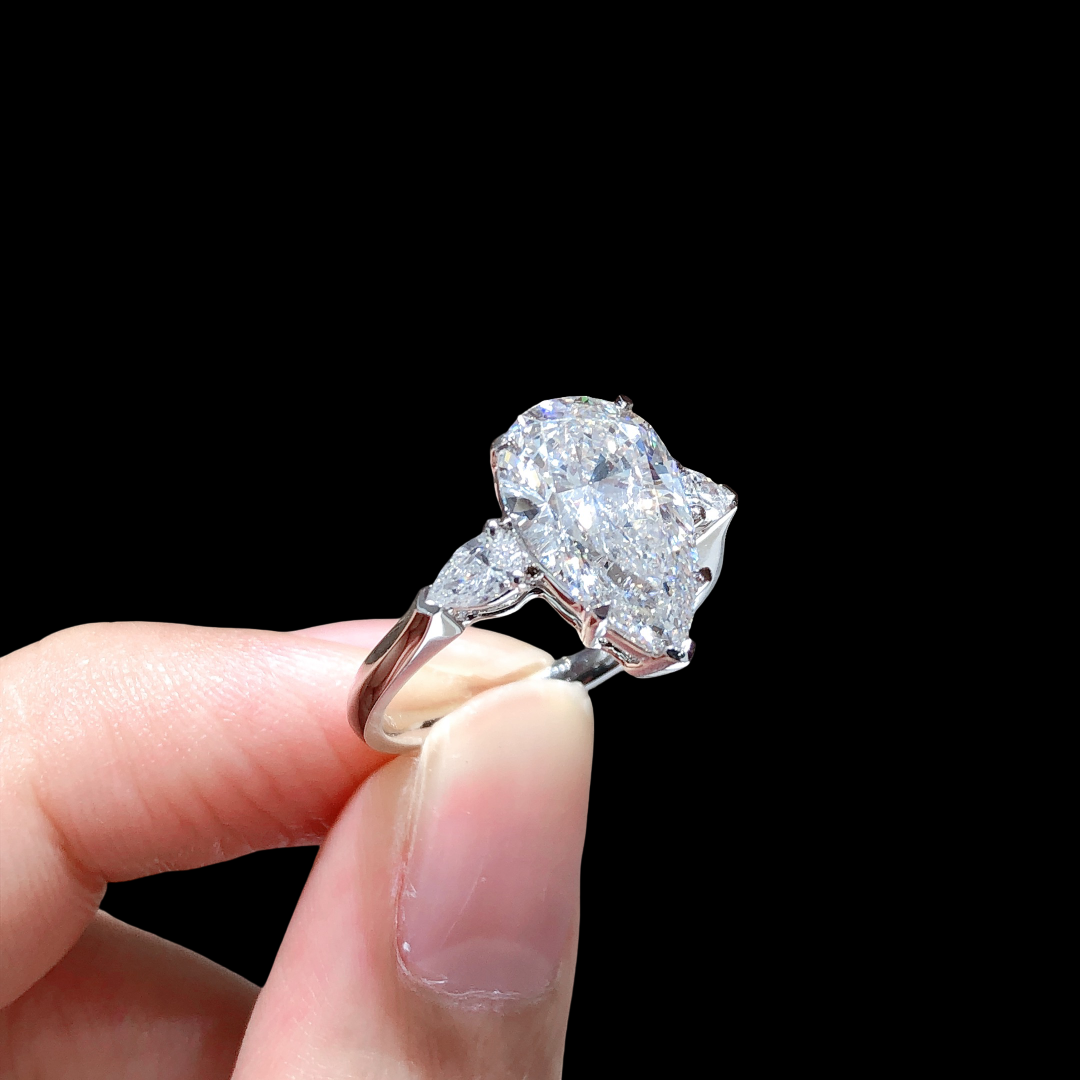 5.08 ct Pear Shape Three-Stone Lab Diamond Ring – Platinum PT950