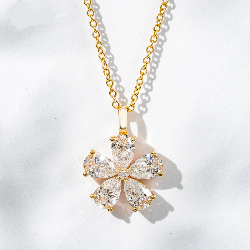 Petal Flare Lab Diamond Flower Necklace in 18K Yellow Gold – 40–45 cm