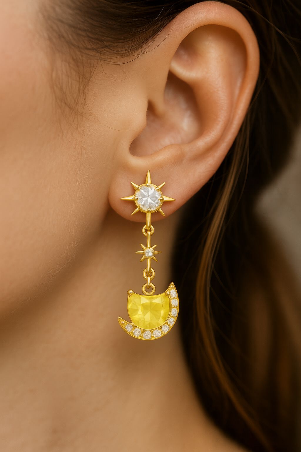 Sun & Moon Duality Earrings – 18K Gold with Citrine, Amethyst & Lab Diamonds | QOB Jewelry