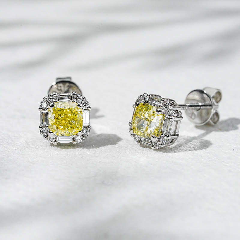 Duality Glow Earrings | 18K White Gold Yellow Lab Diamond Studs