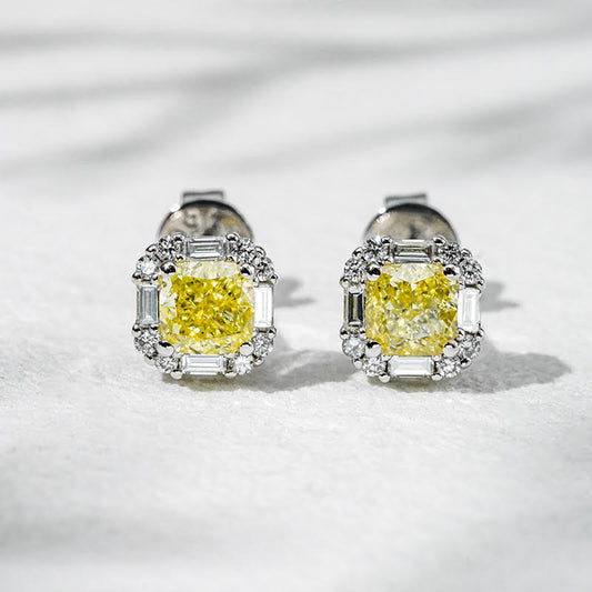 Duality Glow Earrings | 18K White Gold Yellow Lab Diamond Studs