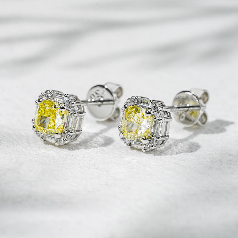 Duality Glow Earrings | 18K White Gold Yellow Lab Diamond Studs