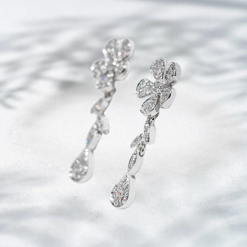 Dewlight Bloom Earrings | 18K White Gold Floral Lab Diamond Drop Earrings
