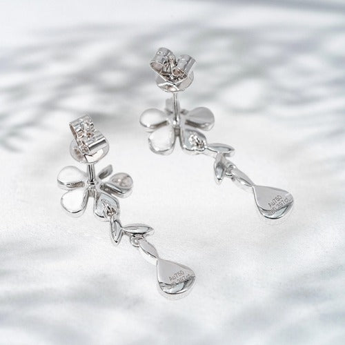 Dewlight Bloom Earrings | 18K White Gold Floral Lab Diamond Drop Earrings