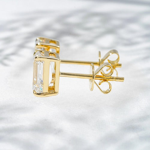 18K White & Yellow Gold Emerald-Cut Lab Diamond Stud Earrings | Dual Luxe Options