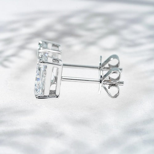 18K White & Yellow Gold Emerald-Cut Lab Diamond Stud Earrings | Dual Luxe Options