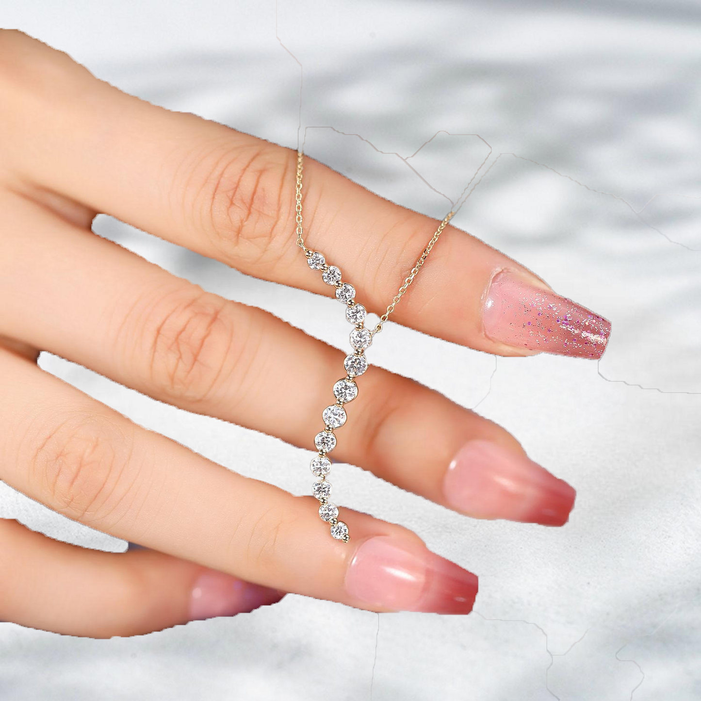 Golden Drift – 18K Natural Diamond Curve Pendant Necklace