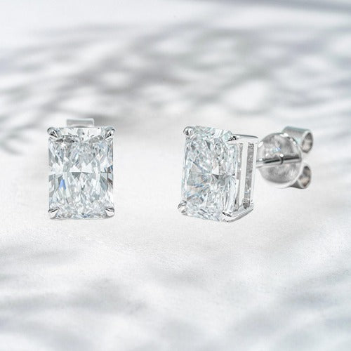 18K White & Yellow Gold Emerald-Cut Lab Diamond Stud Earrings | Dual Luxe Options