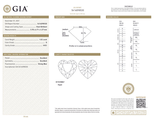 GIA-Certified 1.02 ct Heart-Shaped Diamond – D Color, VVS1 Clarity