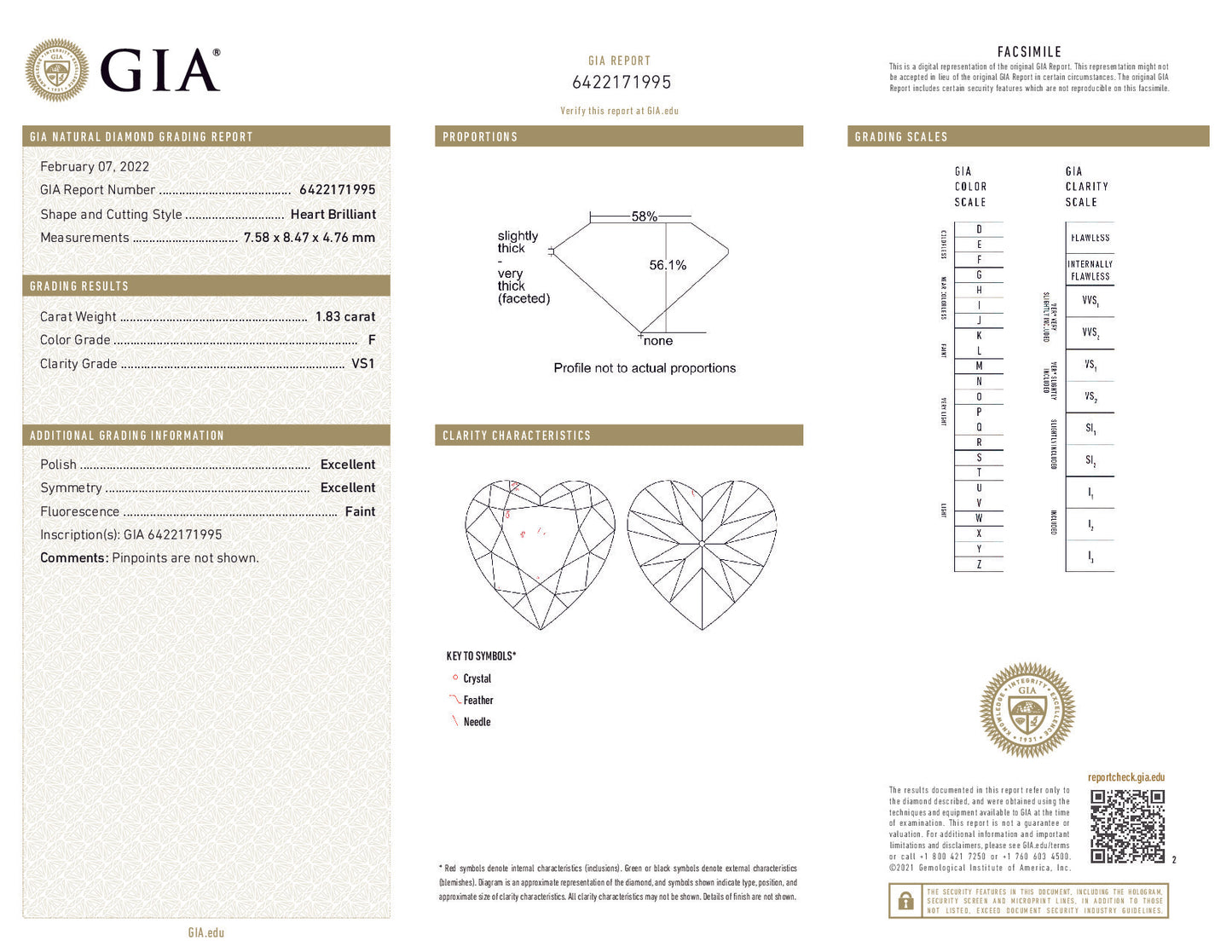 1.83ct Heart Brilliant Diamond – F Color, VS1 Clarity, GIA Certified