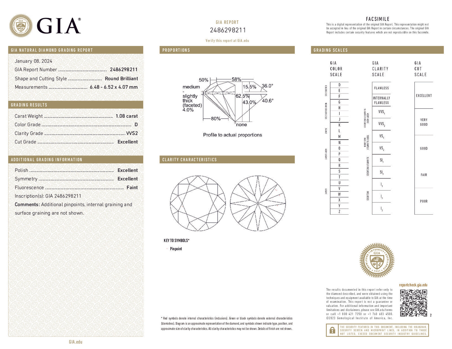 1.08 Carat Round Brilliant Diamond – GIA Certified, D Color, VVS2 Clarity, Excellent Cut