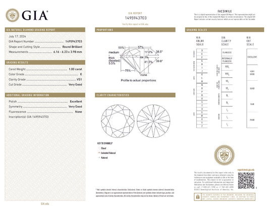 1.00 ct Round Brilliant Diamond — E Color, VS1 Clarity, Very Good Cut, GIA Certified