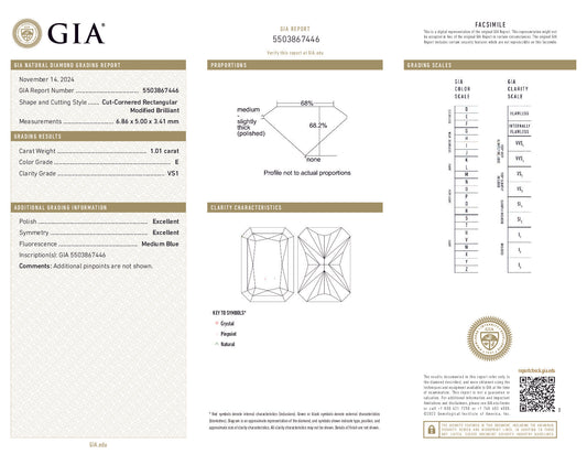 GIA-Certified 1.01 ct Radiant-Cut Diamond – E Color, VS1 Clarity