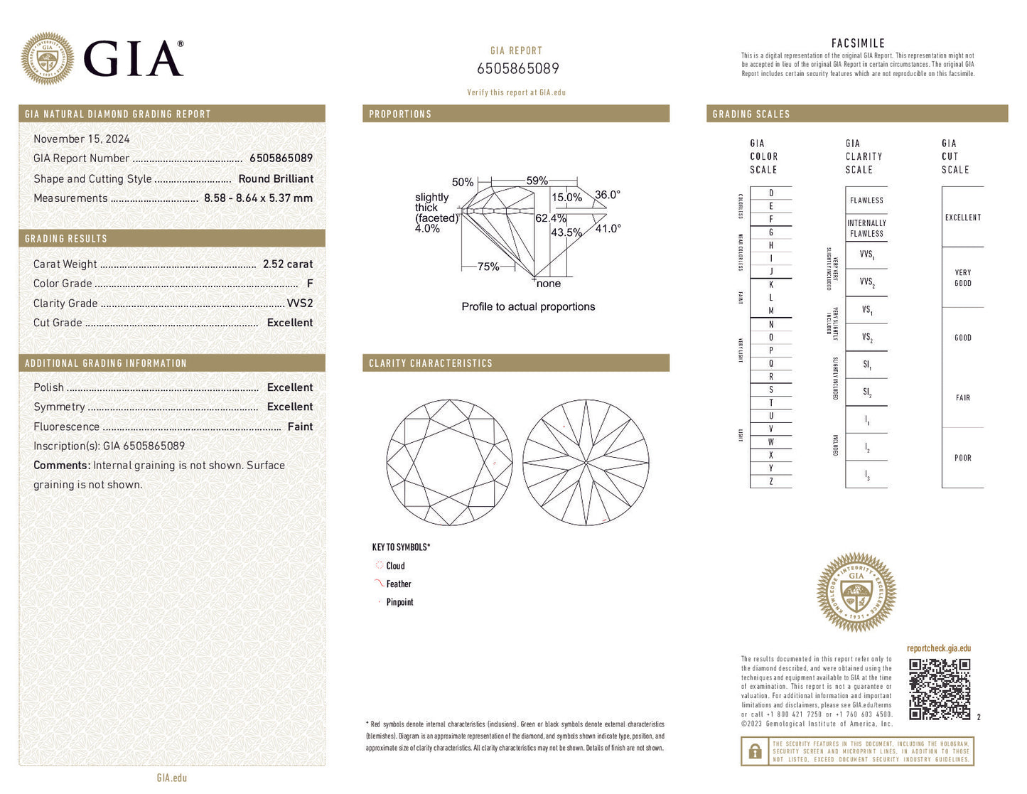 2.52 Carat Round Brilliant Diamond – F Color, VVS2 Clarity, Excellent Cut, GIA Certified