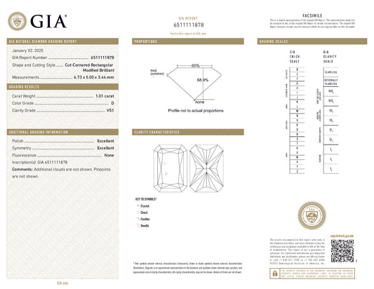 GIA-Certified 1.01 ct Radiant-Cut Diamond – D Color, VS1 Clarity