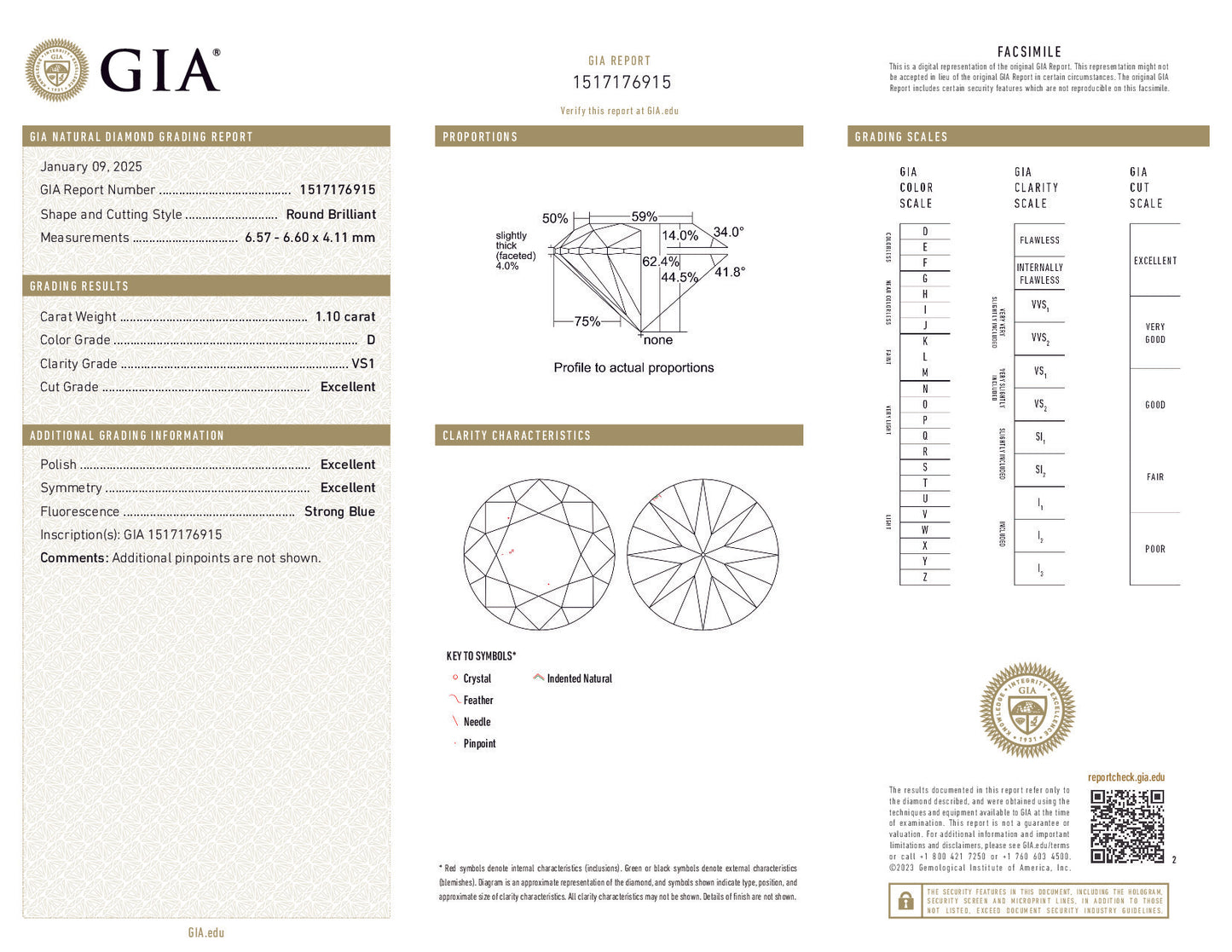 1.10ct Round Brilliant Diamond – D Color, VS1 Clarity, GIA Certified