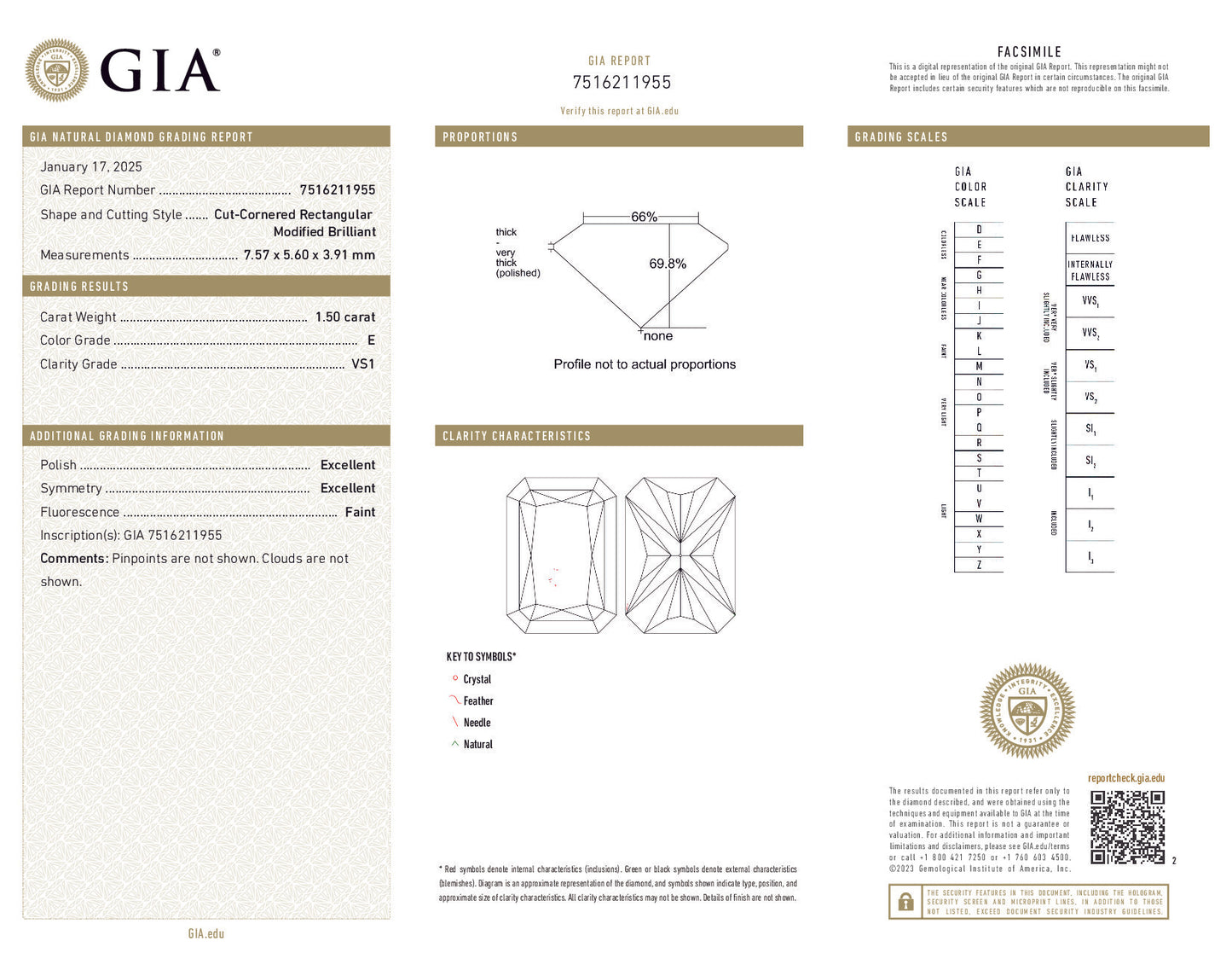 1.50ct Cut-Cornered Rectangle Diamond – E Color, VS1 Clarity, GIA Certified