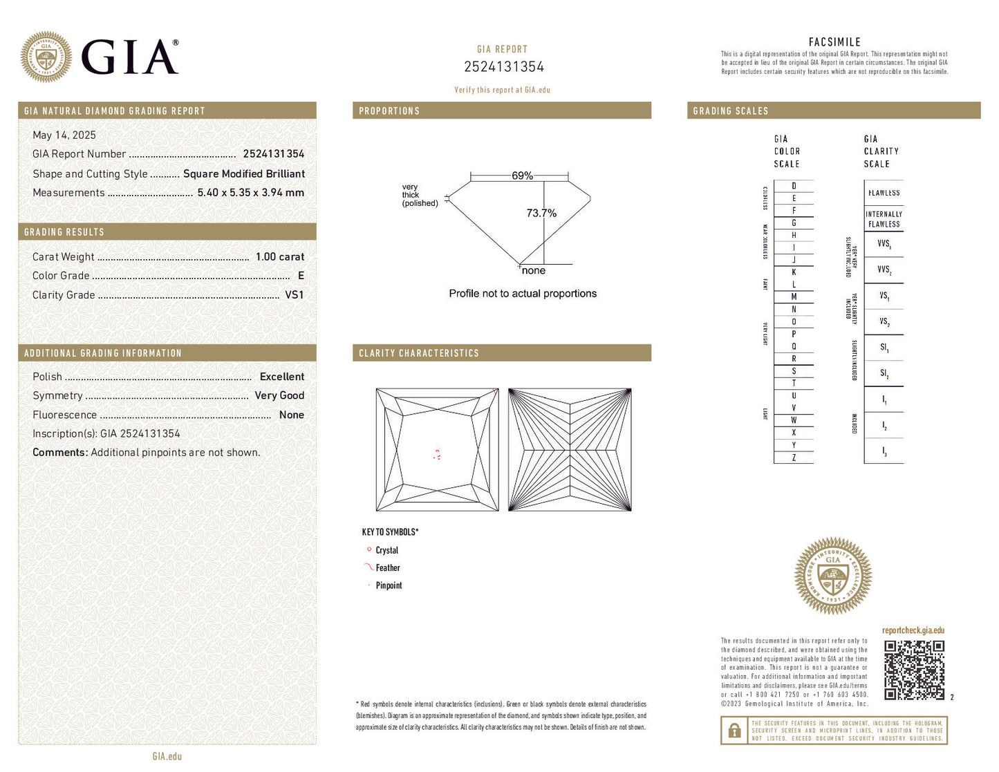 1.00 Carat Princess Cut Diamond – GIA Certified, E Color, VS1 Clarity, Very Good Polish & Symmetry