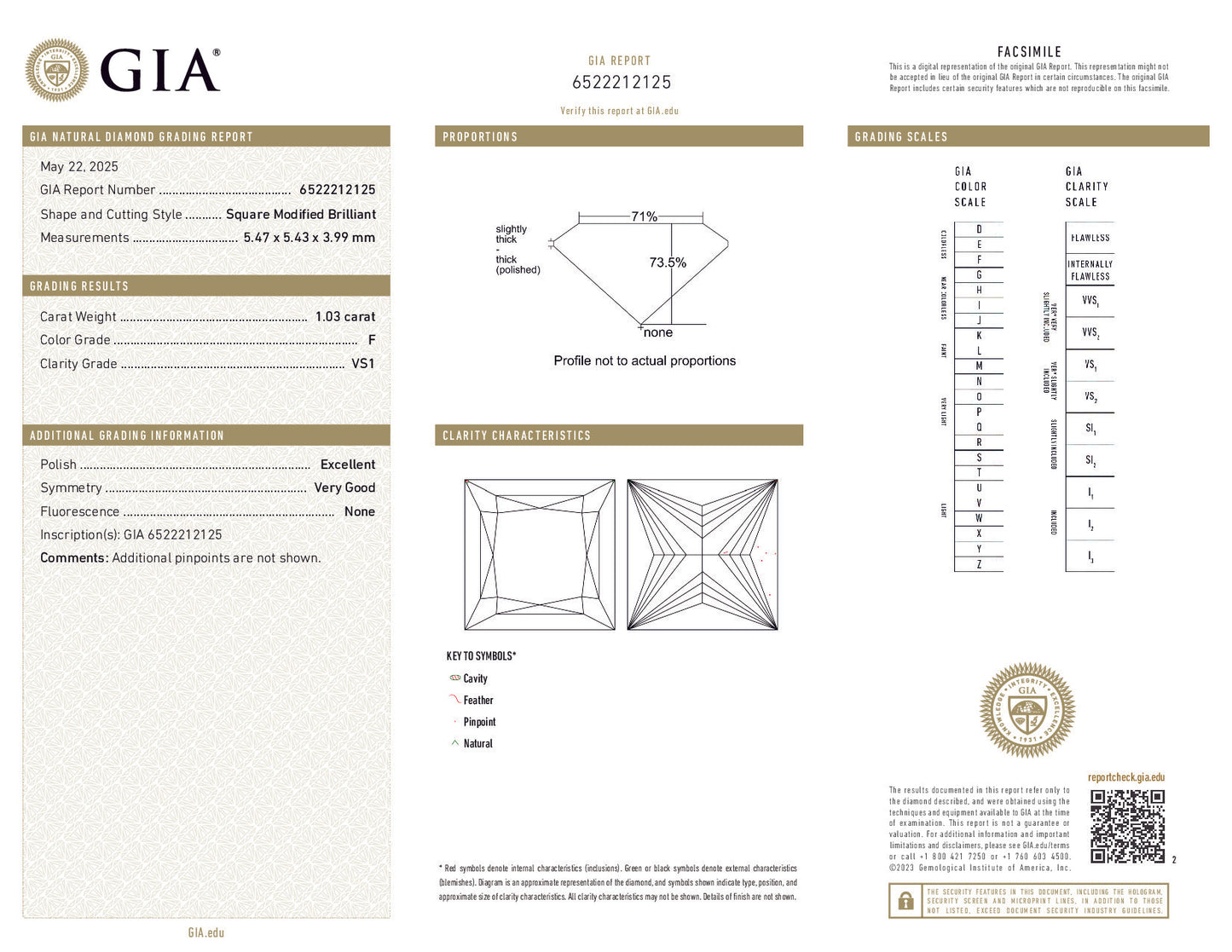 1.03 Carat Square Modified Brilliant Diamond – F Color, VS1 Clarity, GIA Certified