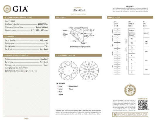 1.00 ct Round Brilliant Diamond — D Color, VS1 Clarity, GIA Certified