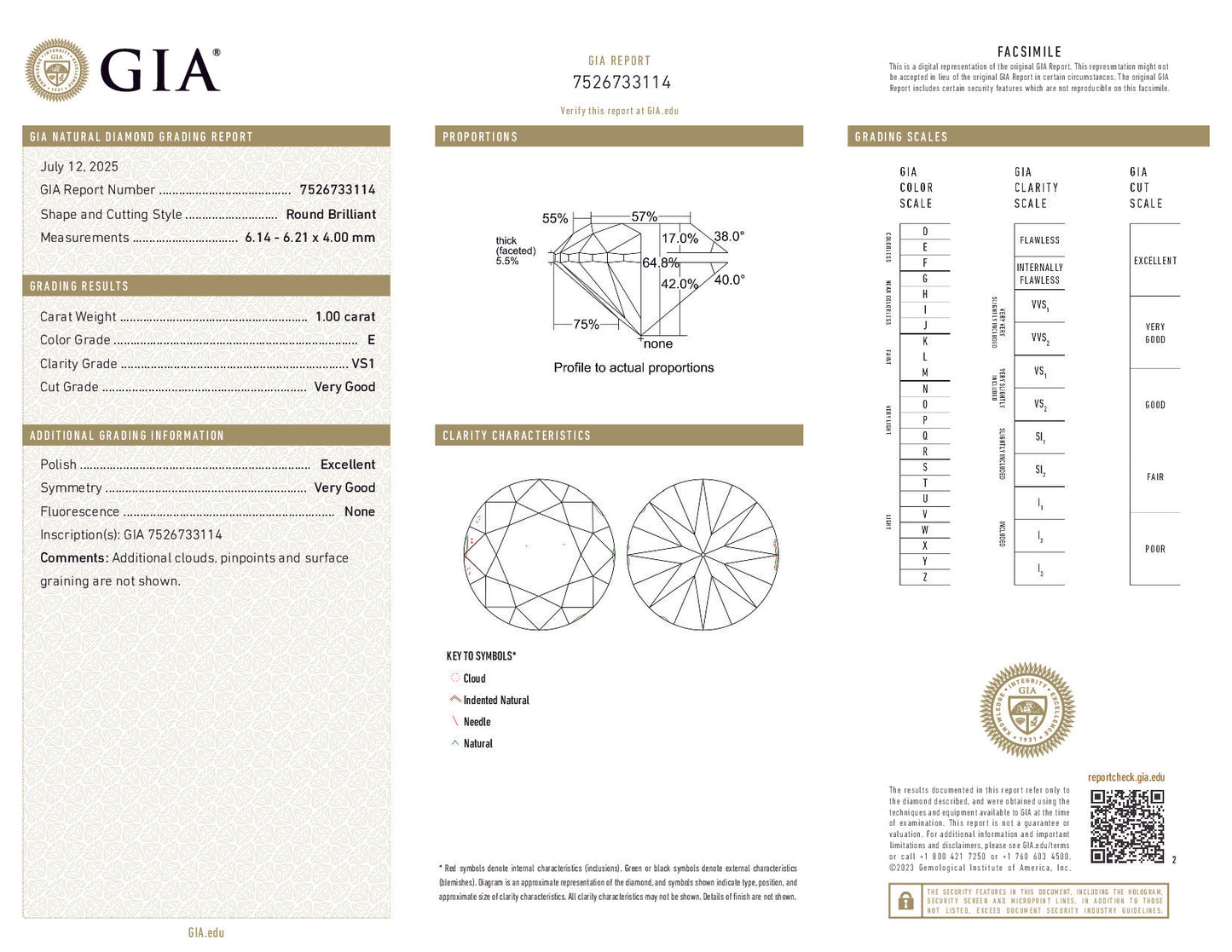 1.00 Carat Round Brilliant Diamond – E Color, VS1 Clarity, GIA Certified
