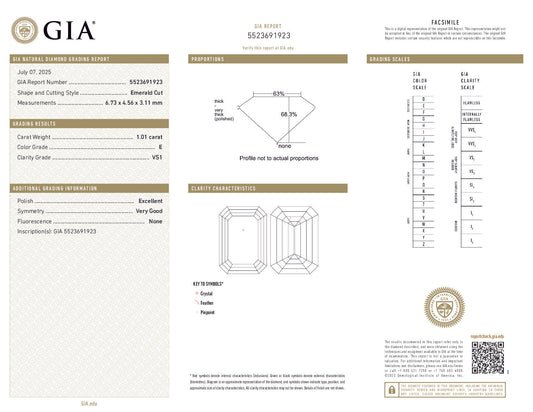 GIA-Certified 1.01 ct Emerald Cut Diamond – E Color, VS1 Clarity