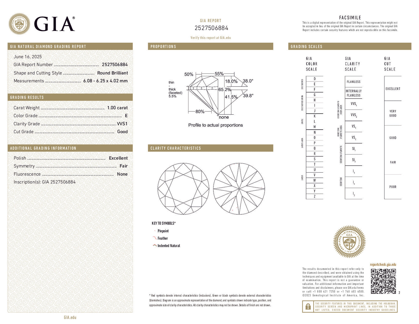 1.00 Carat Round Brilliant Diamond — E Color, VS1 Clarity, Good Cut