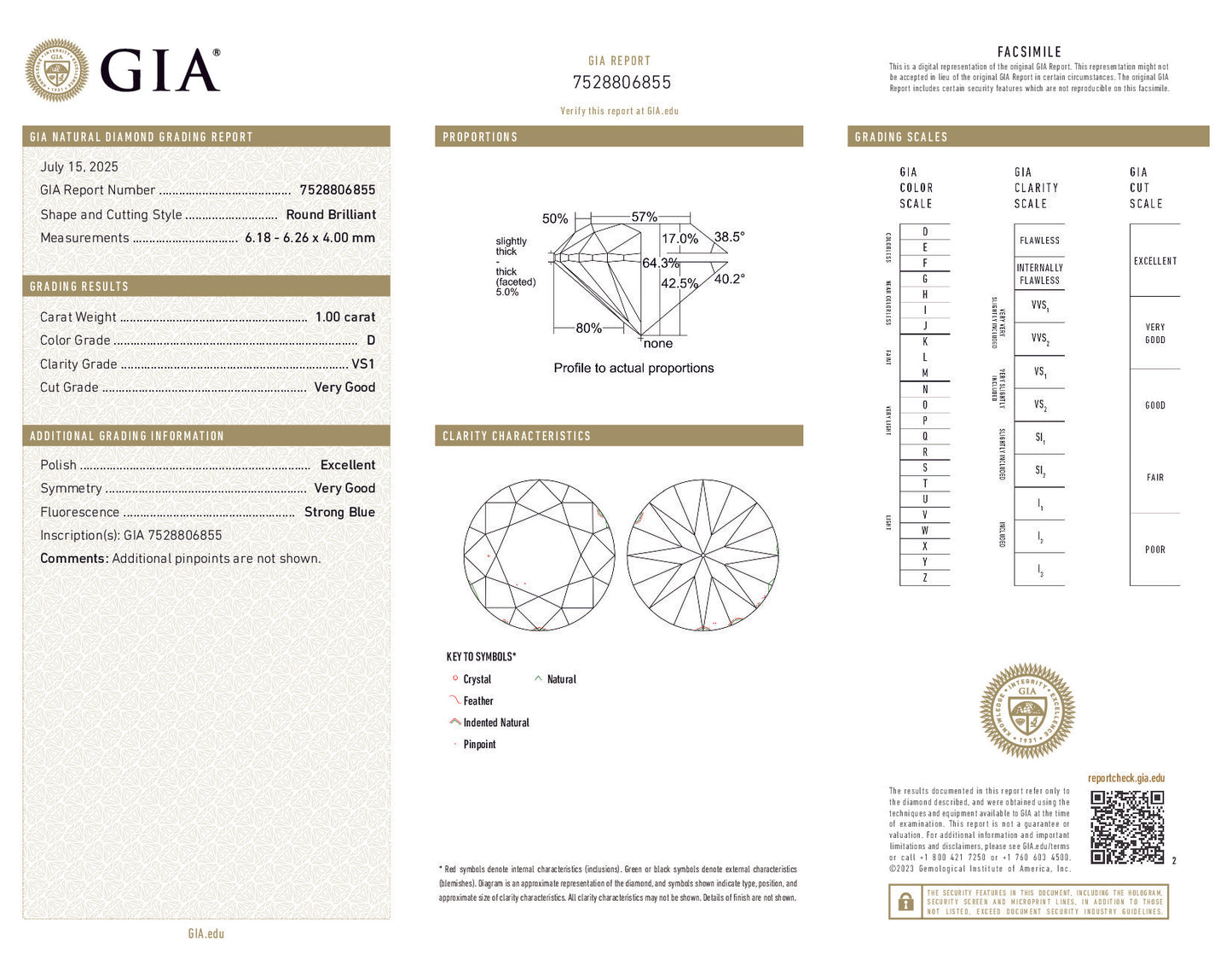 1.00 Carat Round Brilliant Diamond – D Color, VS1 Clarity, GIA Certified