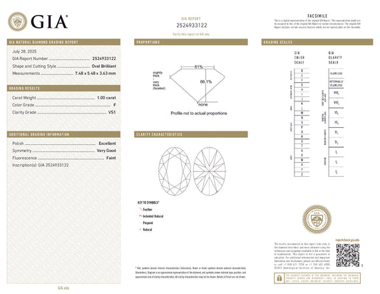 F Color Oval Diamond – 1.00 Carat, VS1 (GIA Certified)