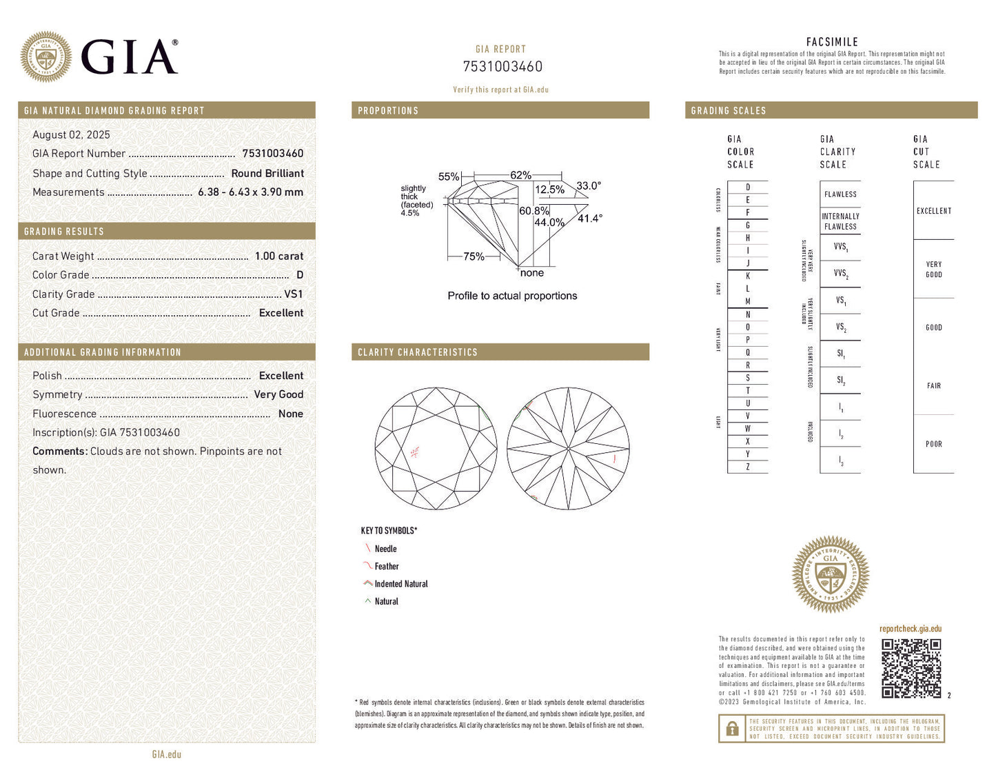 1.00 Carat Round Brilliant Diamond – D Color, VS1 Clarity, GIA Certified
