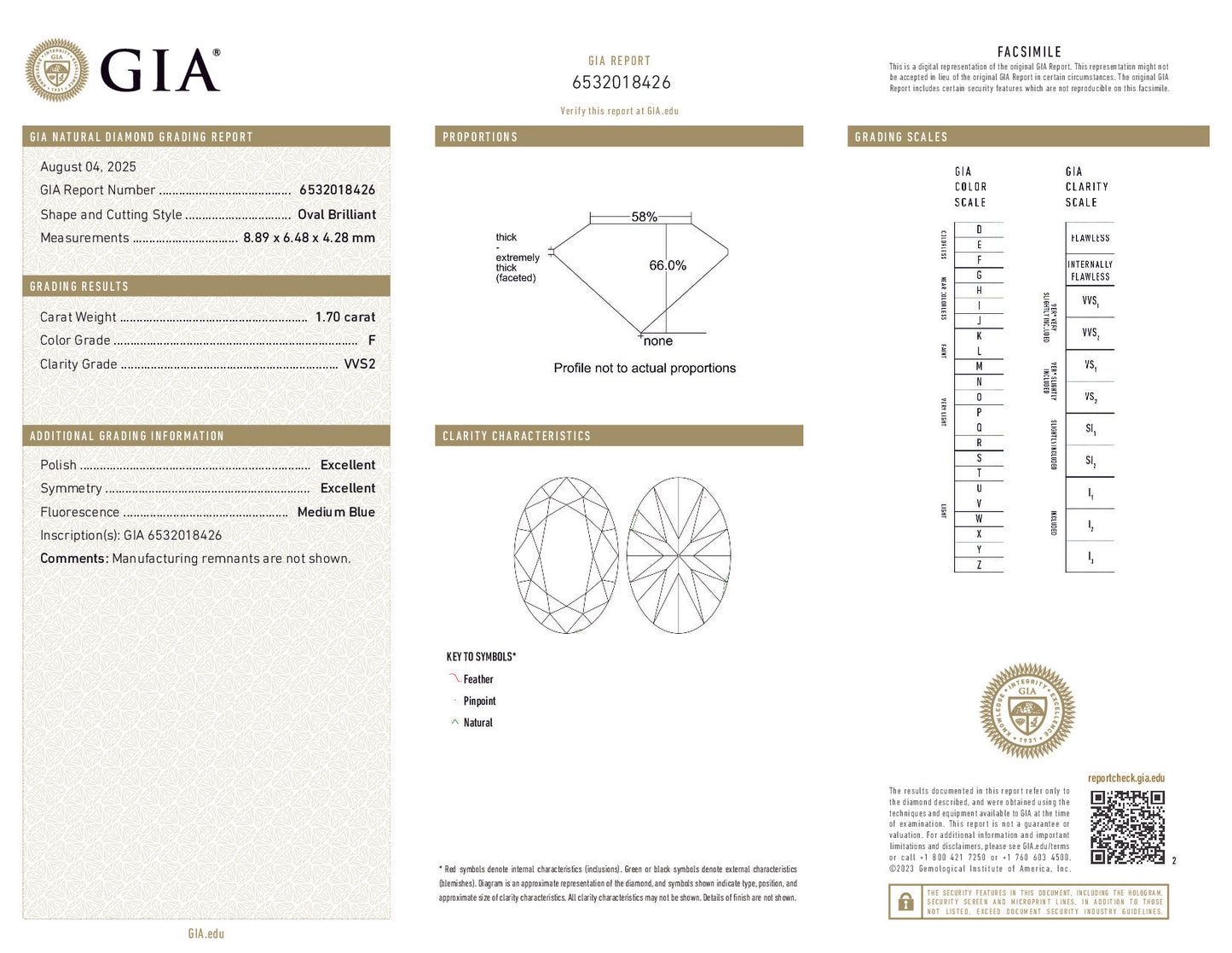 1.70ct Oval Brilliant Diamond – F Color, VVS2 Clarity, GIA Certified