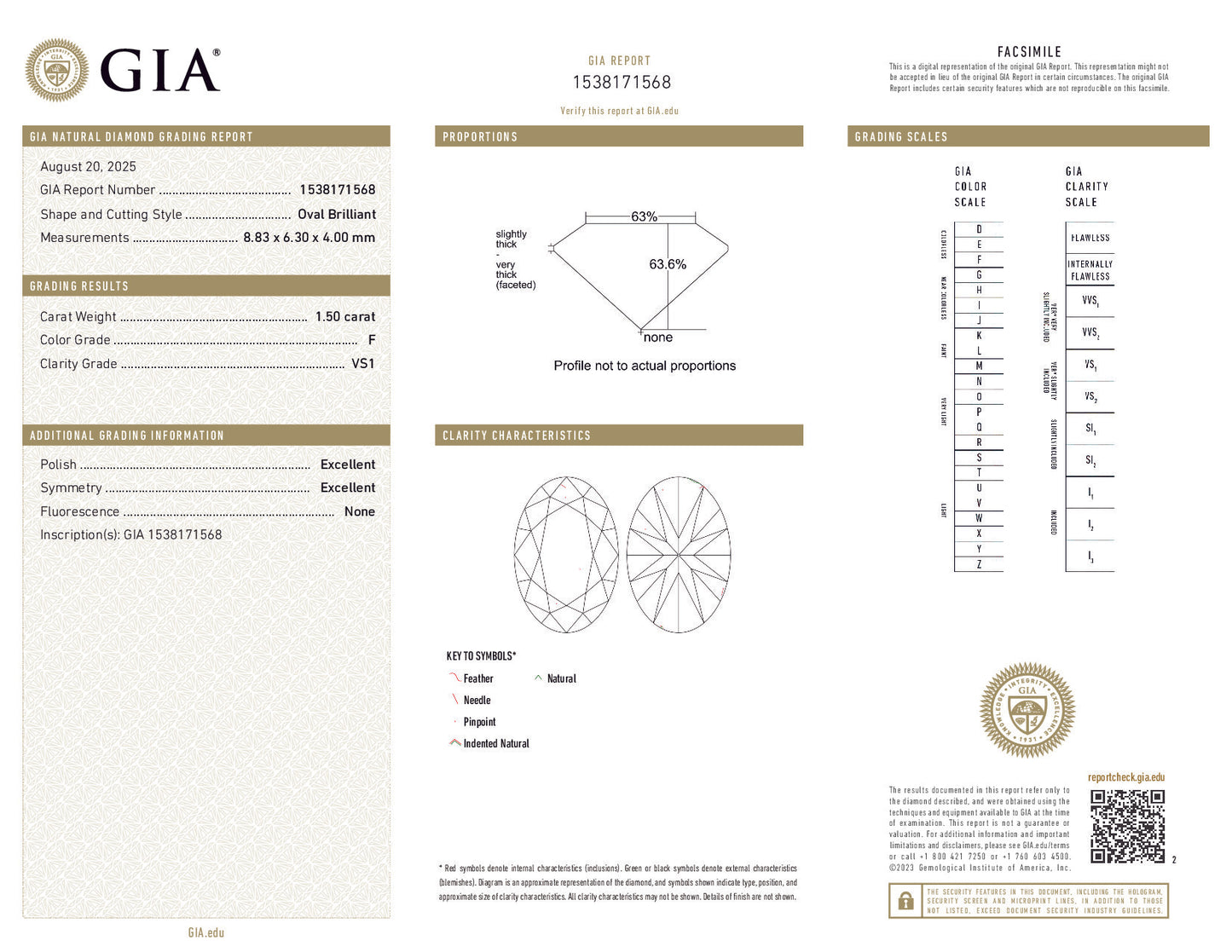 1.50ct Oval Brilliant Diamond – F Color, VS1 Clarity, GIA Certified