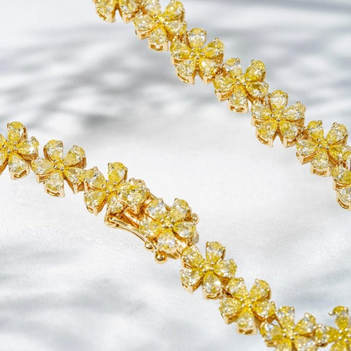 Marigold Lace – 18K Yellow Gold Lab Diamond Flower Bracelet | QOB Jewelry