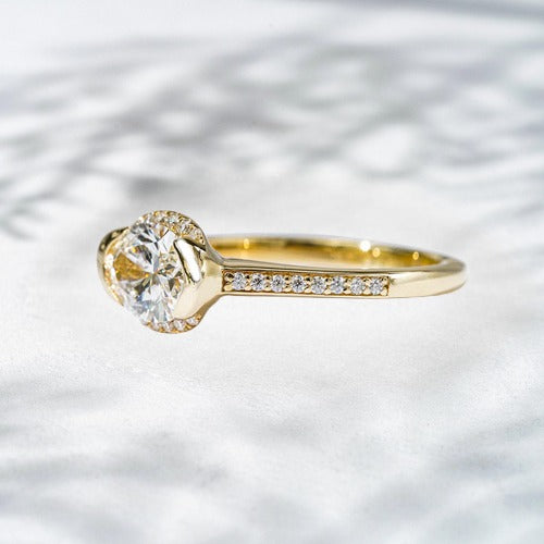 Royal Drip – 18K Yellow Gold Natural Diamond Oval Halo Ring (1.2 ct)