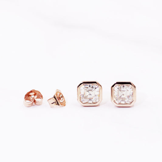 QOB Asscher Glow Lab Diamond Stud Earrings | 2.50 ct | 18K Rose Gold