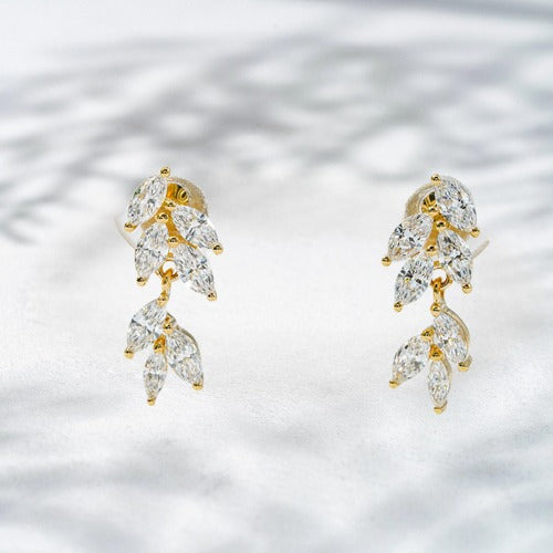 Golden Fern – 18K Yellow Gold Lab Diamond Drop Earrings
