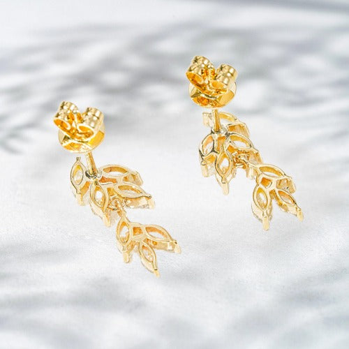 Golden Fern – 18K Yellow Gold Lab Diamond Drop Earrings